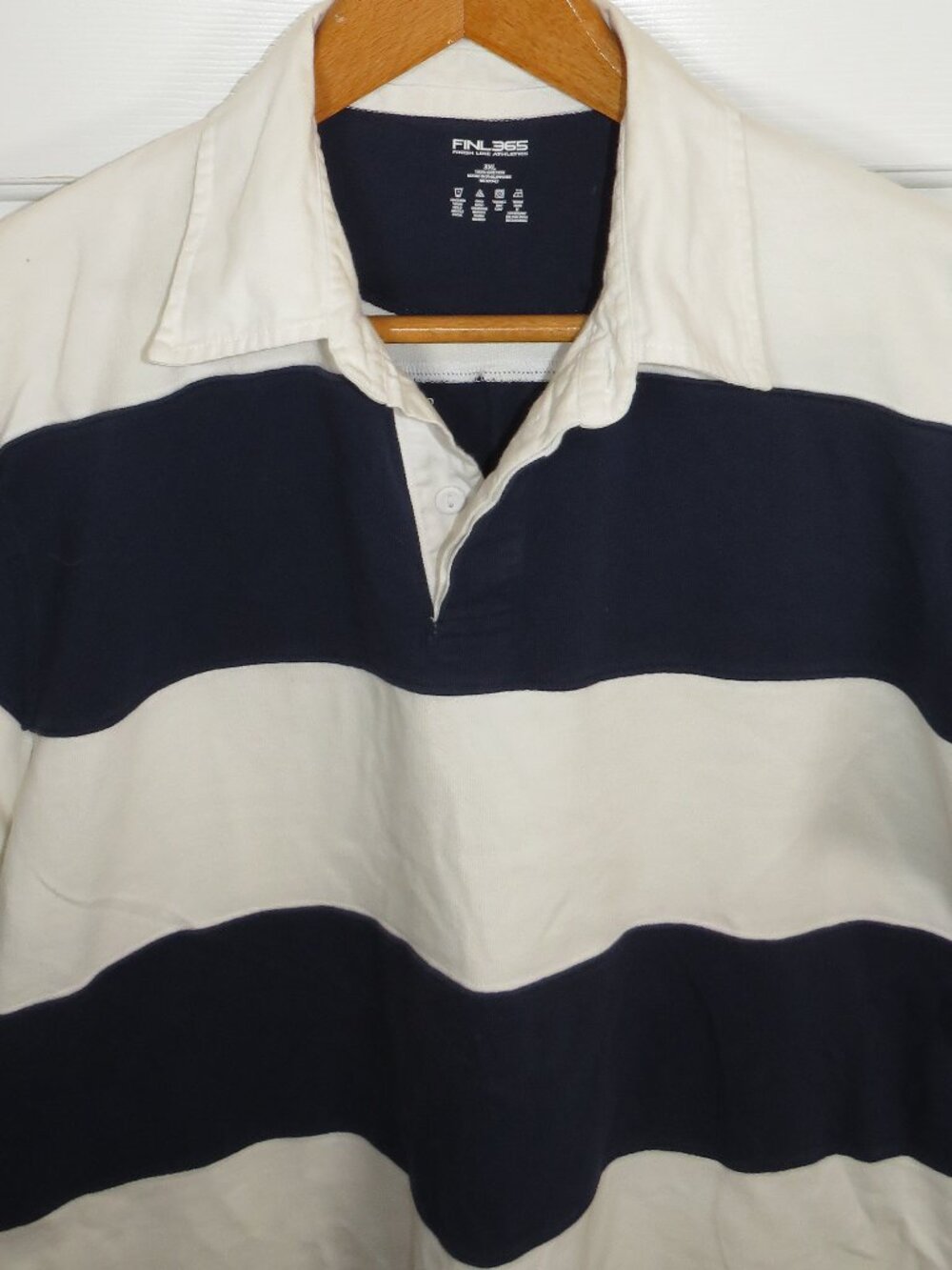 Finish Line Finl365 Athletics Men's Rugby Style Polo Navy/White Stripes Size 3XL